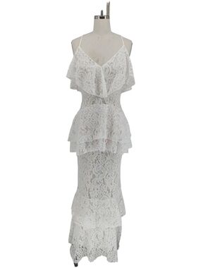 00594 NEW Blithe Lace Ruffle Layered Maxi Dress White size Large bohemian bridal